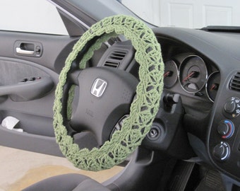 Crochet Steering Wheel Cover, Wheel Cozy - frosty green (CSWC 12I) - acrylic yarn