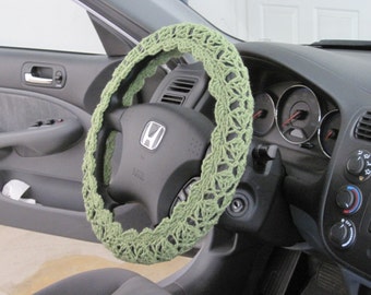 Crochet Steering Wheel Cover, Wheel Cozy - frosty green (CSWC 12I)