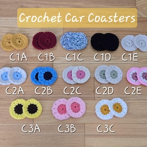 Crochet Car Coasters Set of 2, Cute Floral Car Cup Holder Insert, Yarn Coasters, Sunflower & Daisy Car Accessories, Gift for Driver