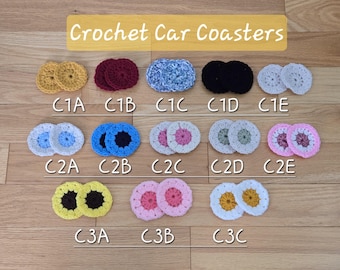 Crochet Car Coasters Set of 2, Cute Floral Car Cup Holder Insert, Yarn Coasters, Sunflower & Daisy Car Accessories, Gift for Driver