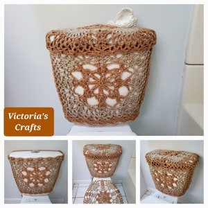 Crochet Toilet Tank Wrap, Tank Lid Cover or Toilet Seat Cover camel/mushroom TTW2B, TLL33G, TSC33G image 1