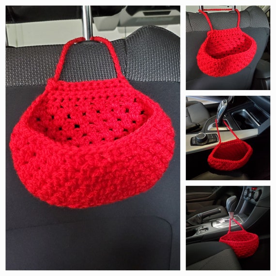 Mini Car Basket. Crochet Car Organizer, Mini Car Trash Bag, Crochet Basket  for Car, Storage Bag, Car Accessories Ctb4b-red sizes: S-M-L 