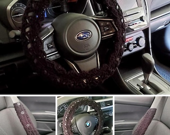 Steering wheel cover, Seat Belt Cover, Crochet Steering Wheel Cover, car accessories - black -CSWC 12J or CSBC5C - acrylic yarn