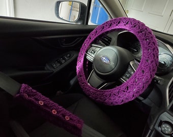 Steering Wheel Cover, Seat Belt Cover, Crochet Steering Wheel Cover, Car Accessories -dark orchid-CSWC01i or CSBC5G