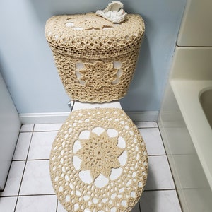 Toilet seat cover,  toilet tank wrap, tank lid cover crochet, home decor bathroom, bathroom decor boho - cream (TTW1A, TTL30B or TSC30B)