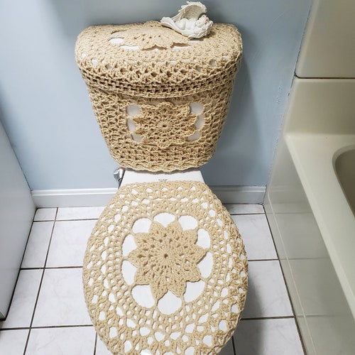 Toilet seat cover,  toilet tank wrap, tank lid cover crochet, home decor bathroom, bathroom decor boho - cream (TTW1A, TTL30B or TSC30B)