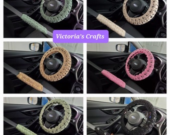 Crochet Seat Belt Cover, Steering Wheel Cover, Car Accessories - 6 colors (CSBC5A-5F)