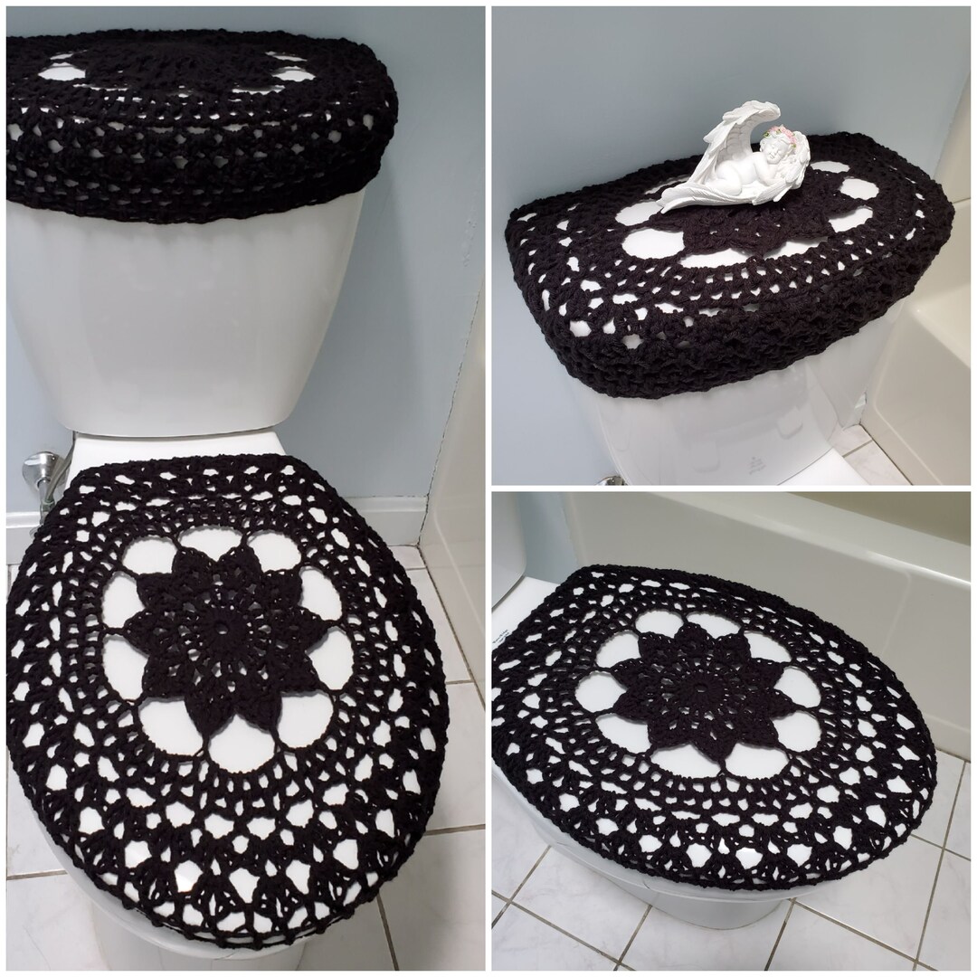 Crochet Toilet Tank Lid Cover or Crochet Toilet Seat Cover Black TTL17Q