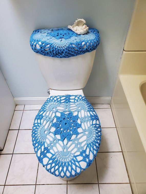 Crochet Toilet Tank Lid Cover or Toilet Seat Cover Bathroom Decor Hot Blue light Blue TTL33F TSC33F Etsy
