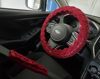 Steering Wheel Cover, Seat Belt Cover, Crochet Steering Wheel Cover, Car Accessories - wine -CSWC 12Ab or CSBC5K