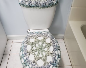 Set of Crochet Toilet Tank Lid Cover and Crochet Toilet Seat Cover - ocean (TTLTSC32A)