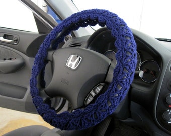 Steering wheel cover, Crochet Steering Wheel Cover - soft navy (CSWC 12D)