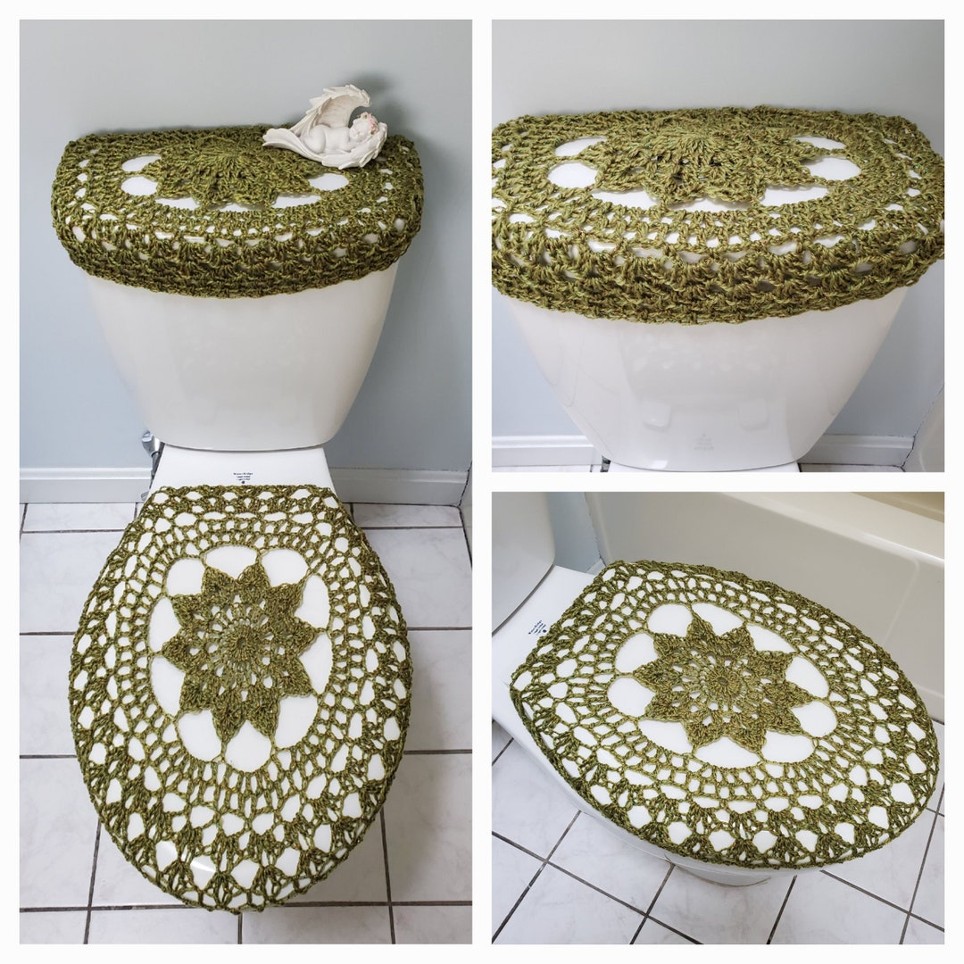 Crochet Toilet Tank Lid Cover or Crochet Toilet Seat Cover Emerald Green with Sparkles TTL30R or