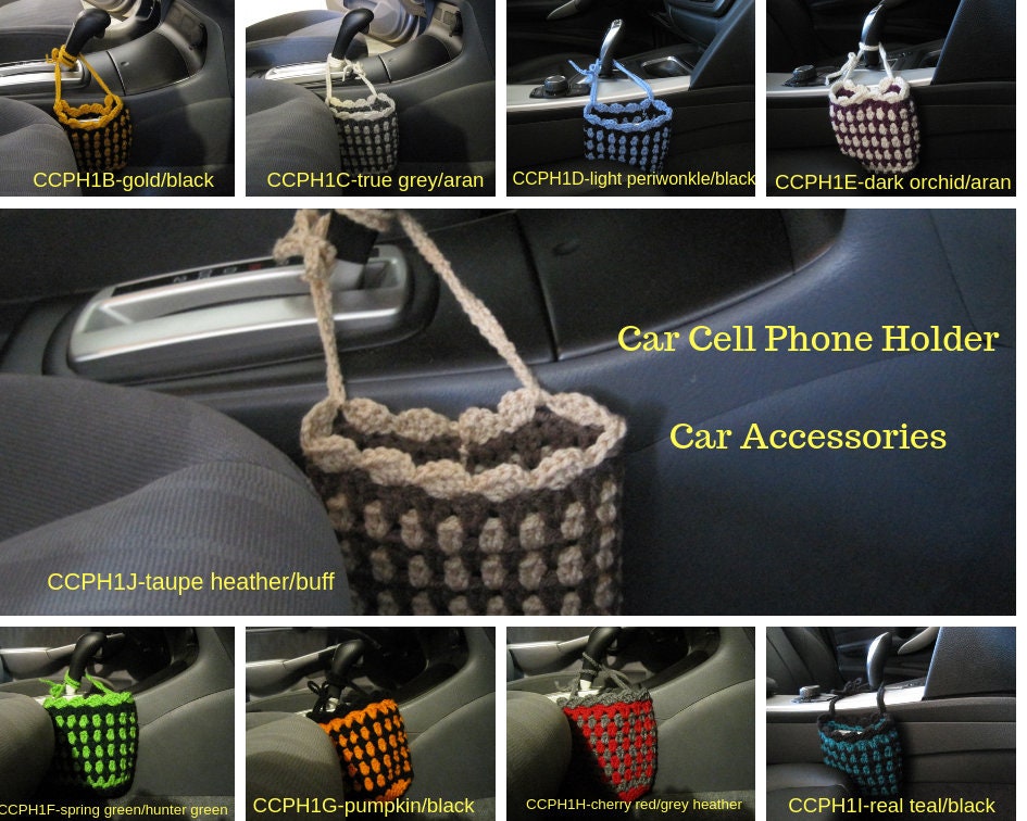 Crochet Car Cell Phone Holder Car Basket. Car Accessories CCPH1B 1J 4 Styles Left Etsy UK