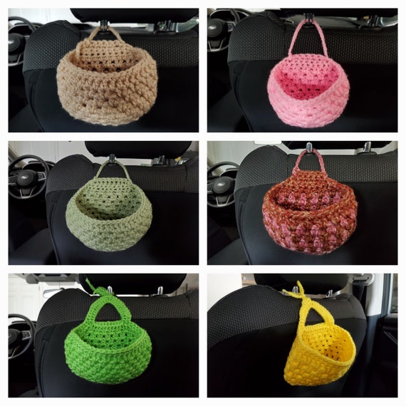 Mini Car Basket. Crochet Car Organizer, Mini Car Trash Bag