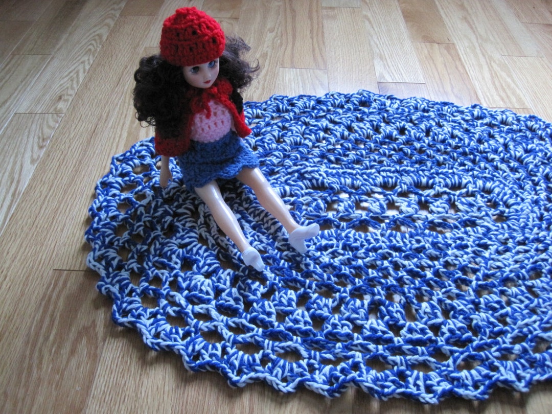 Crochet Thick Oval Rug Mixture of Royal Real/white COR1A Etsy