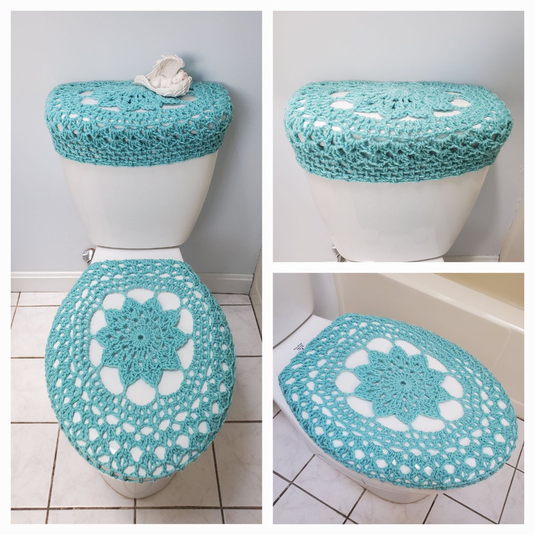 Crochet Toilet Tank Lid Cover or Crochet Toilet Seat Cover Aruba Sea greenish TTL30L or TSC30L