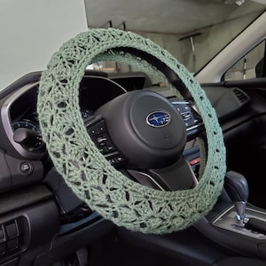 Crochet Steering Wheel Cover, Light Sage Acrylic Car Accessory -CSWC01R-light sage - acrylic yarn