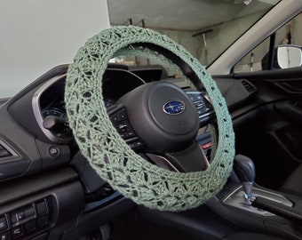 Crochet Steering Wheel Cover, Light Sage Acrylic Car Accessory -CSWC01R-light sage - acrylic yarn