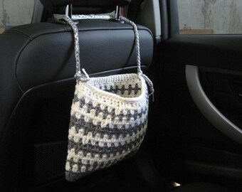 Crochet Car Headrest Caddy with or without a Flower, Car Accessories - CCHC1B and 1C