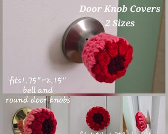 Crochet Claret Dahlia Door Knob Cover, Cabinet Wall Protector, 2 sizes Floral Home Decor - FDKC1H
