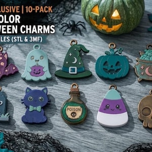 Halloween STL 3D-utskriftsfiler, kuslig charm-nyckelring, bambu-labb flerfärgad fil, Halloweendekor