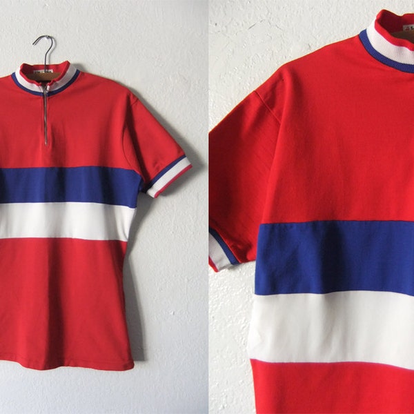 Color Block Vintage Cycling Jersey - Mock Neck Bike Bicycle Velo Gear Stretchy Short Sleeve Shirt - Mens XL
