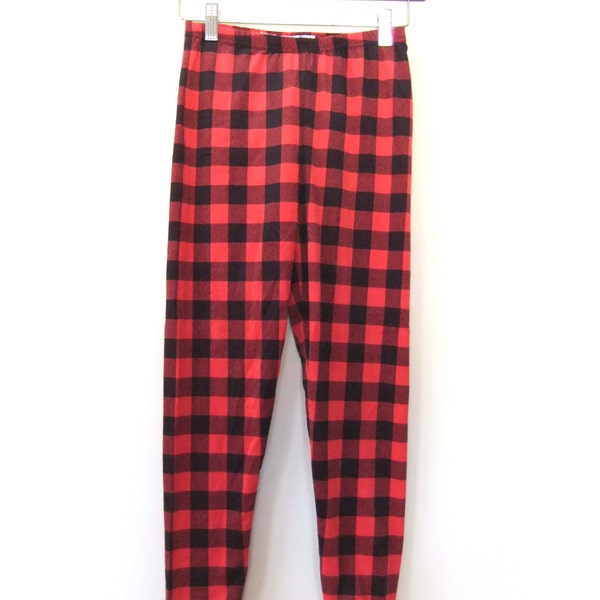 90s Grunge PLAiD Flannel TiGHTS // Stretchy Red & Black Leggings Twin Peaks Style