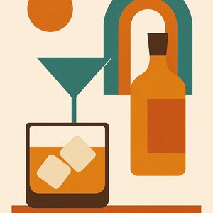 Home Bar Cart Trio, Home Bar Cart Cocktail Wall Art, Printable Gallery Wall Set of 3, Instant Digital Download image 3