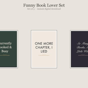 Set grappige prints voor boekenliefhebbers, humoristische muurdecoratie voor leesliefhebbers (digitale download)