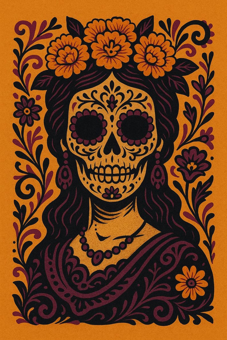 Día de los Muertos Set, Dia De Los Muertos Wall Art, Printable Gallery Wall Set of 4, Instant Digital Download image 2