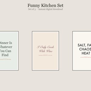 Funny Kitchen Wall Art Set of 3, Funny Kitchen Humor Prints Bundle, Printable Gallery Set, Instant Download