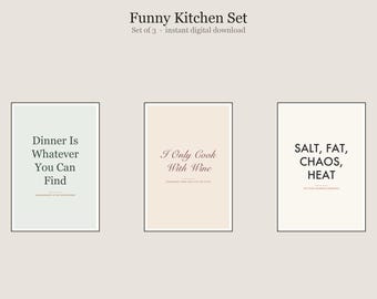Funny Kitchen Wall Art Set of 3, Funny Kitchen Humor Prints Bundle, Printable Gallery Set, Instant Download