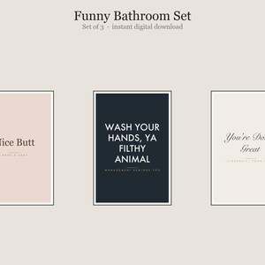 Funny Bathroom Wall Art Set of 3, Funny Bathroom Humor Prints Bundle, Printable Gallery Set, Instant Download image 1