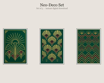 Neo-Deco Set, Neo Deco Art Deco Wall Art, Printable Gallery Wall Set of 3, Instant Digital Download