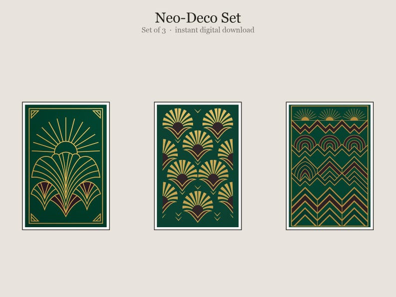 Neo-Deco Set, Neo Deco Art Deco Wall Art, Printable Gallery Wall Set of 3, Instant Digital Download image 1