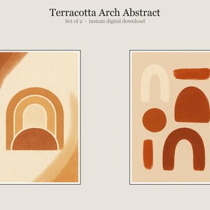 Terracotta Arch Abstract, Terracotta Arch Abstract Wall Art, Printable Gallery Wall Set of 2, Instant Digital Download image 1