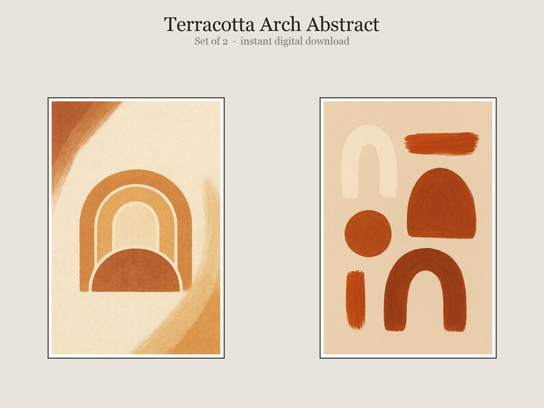Terracotta Arch Abstract, Terracotta Arch Abstract Wall Art, Printable Gallery Wall Set of 2, Instant Digital Download image 1