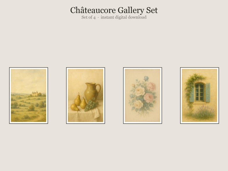 Châteaucore Gallery Set, Chateaucore French Countryside Wall Art, Printable Gallery Wall Set of 4, Instant Digital Download image 1