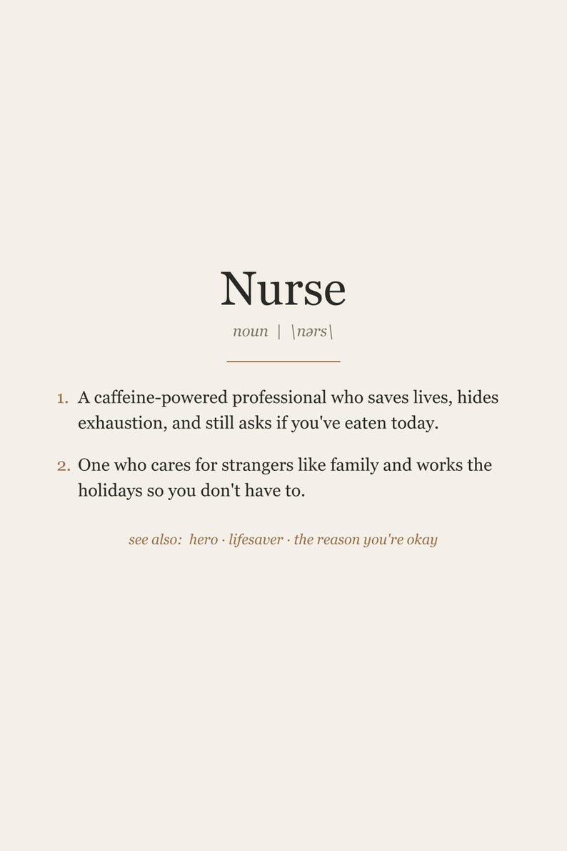 Nurse Definition Print, Funny Nurse Gift Wall Art, Nurse Appreciation Printable, Instant Digital Download image 1