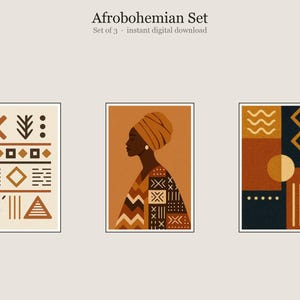 Afrobohemian Set, Afrobohemian Wall Art, Printable Gallery Wall Set of 3, Instant Digital Download image 1