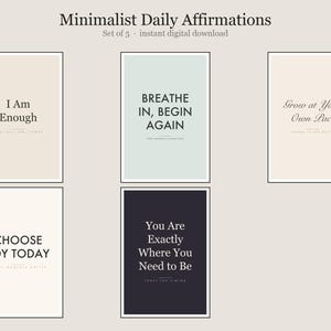 Minimalistisches Set mit 5 Drucken für die tägliche Affirmation, minimalistisches Wandbild-Bundle mit täglichen Affirmationen, druckbares Galerie-Wandset, sofort digitaler Download