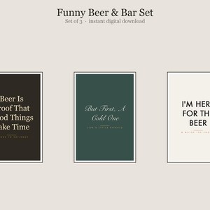 Funny Beer & Bar Wall Art Set of 3, Funny Bar Sign Prints Bundle, Printable Gallery Set, Instant Download