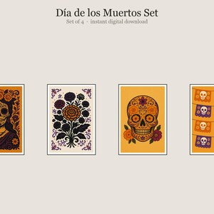 Día de los Muertos Set, Dia De Los Muertos Wall Art, Printable Gallery Wall Set of 4, Instant Digital Download image 1