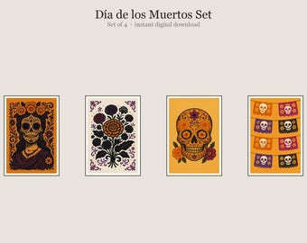 Día de los Muertos Set, Dia De Los Muertos Wall Art, Printable Gallery Wall Set of 4, Instant Digital Download