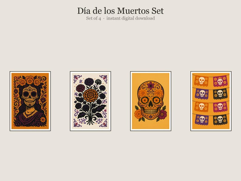 Día de los Muertos Set, Dia De Los Muertos Wall Art, Printable Gallery Wall Set of 4, Instant Digital Download image 1