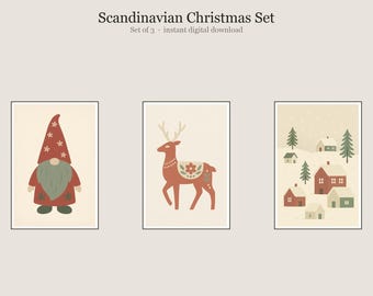 Scandinavian Christmas Set, Printable Christmas Wall Art Gallery Set of 3, Instant Digital Download