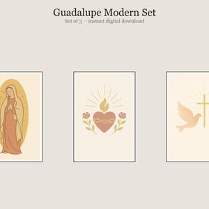Guadalupe Modern Set, Virgen De Guadalupe Catolico Wall Art, Printable Gallery Wall Set of 3, Instant Digital Download