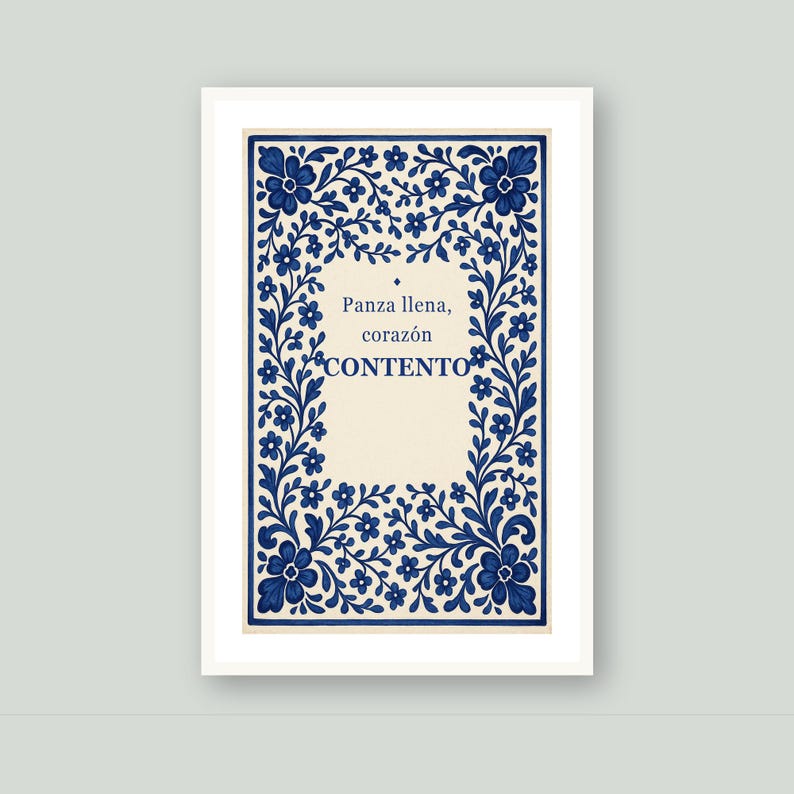 Panza Llena Corazón Contento Print, Spanish Talavera Tile Wall Art, Mexican Kitchen Decor, Frase en Español, Instant Digital Download image 4