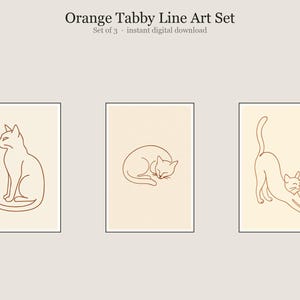 Orange Tabby Line Art Set, Orange Tabby Cat Line Art Wall Art, Printable Gallery Wall Set of 3, Instant Digital Download